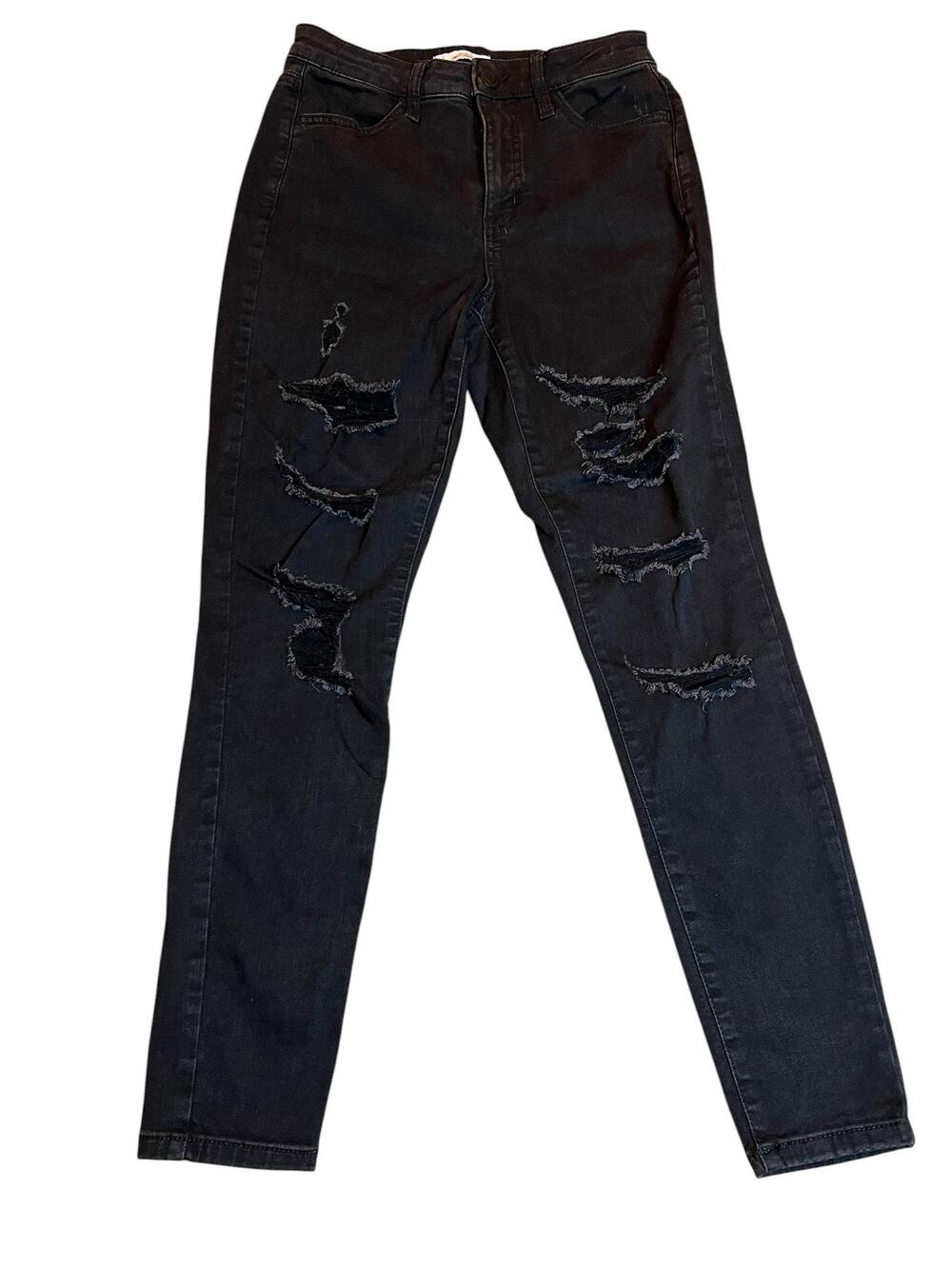 So Curvy Jegging Jeans Juniors 9/29W Black Distressed High Rise Stretch Denim